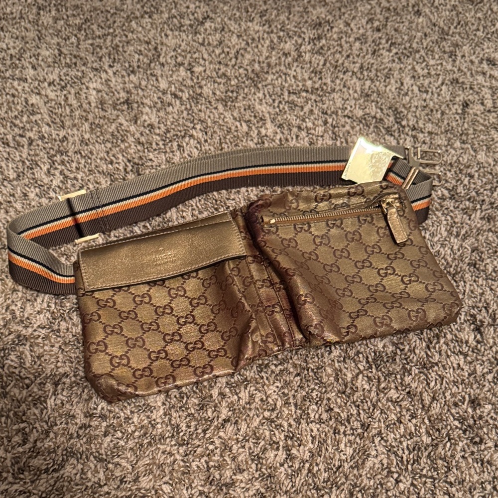 Gucci GG Canvas Waist Bag, gold and tan